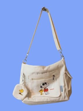 Peanuts /Shumuo -Offical, ECO Friendly, Snoopy/Woodstock Large Canvas Bag,Zipper